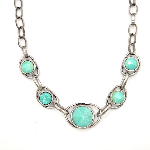 Karma Bella Jewelry - Karma Bella Silver Tone Link Green Faceted Glass Necklace Adjustable 18" to 20"